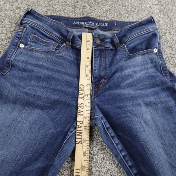 American Eagle Jeans Womens 12 Dark Blue Denim Pants Kick Boot Mid Rise Stretch - Picture 4 of 15